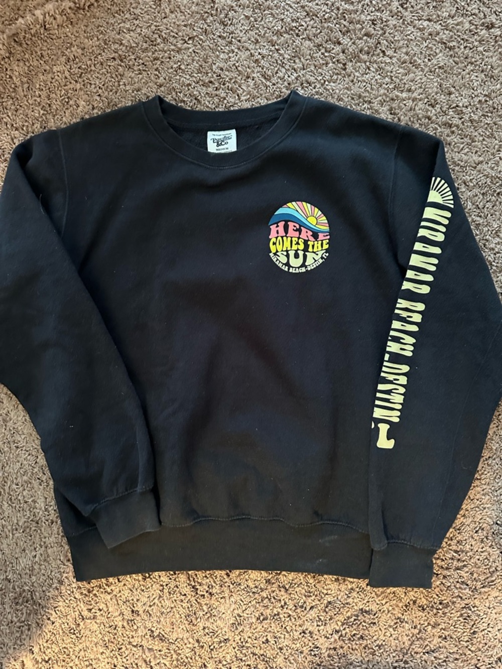 CO Black Crewneck Sweatshirt with Yellow Sleeve Print